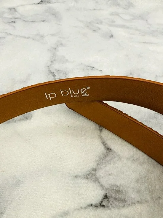 LP Blue Snake Print Belt Caramel Animal Print Gold Buckle 1.5in Width,Size L,NEW - Picture 4 of 10